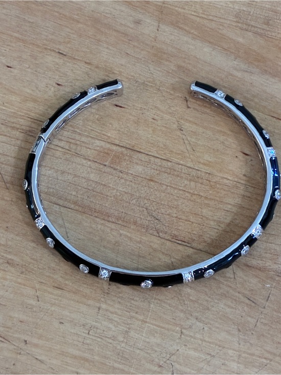 Hidalgo Jewelry - Hidalgo 925 Black Enamel Crystal Bangle Bracelet Sterling Silver Cuff